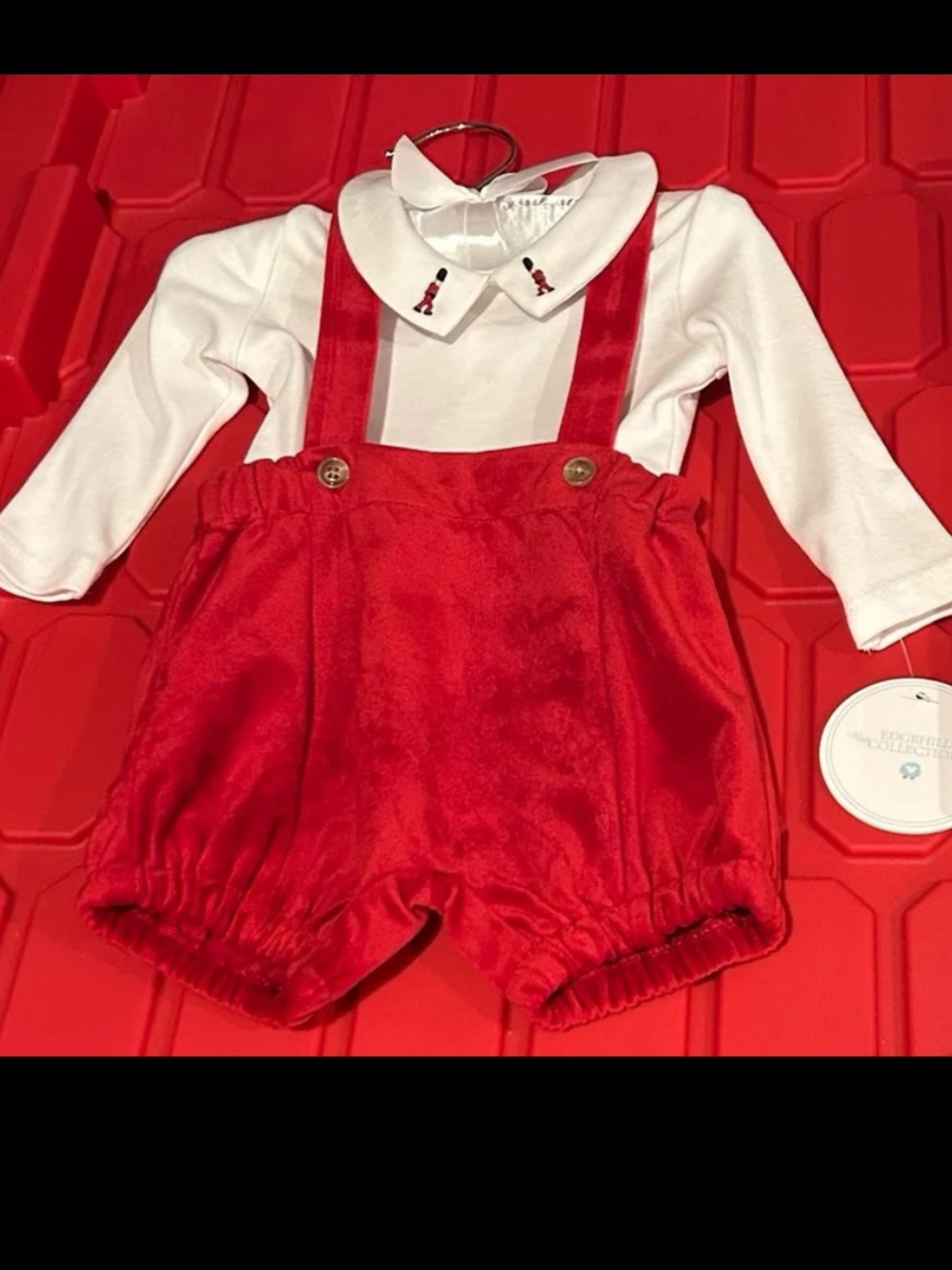 Edgehill Collection velvet shortall with long sleeve toy soldier shirt